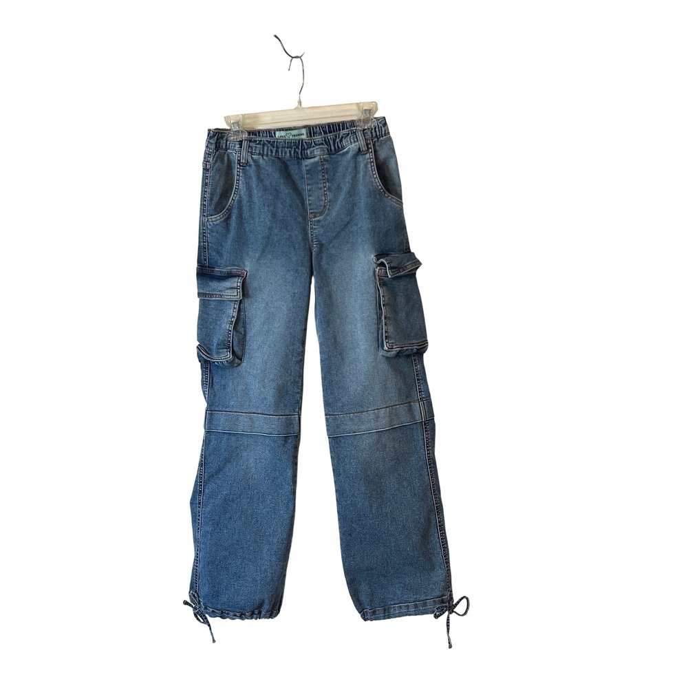 LOVE TRENDS‎ Womens Blue Denim Cargo Pants Jogger Style Drawstring Size S